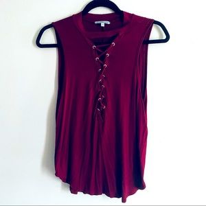 Charlotte Russe Women's Maroon Red Tank Top Shirt with Lace Up Front Size Medium